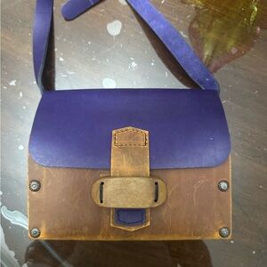 Brown and Purple Leather Men's Bag